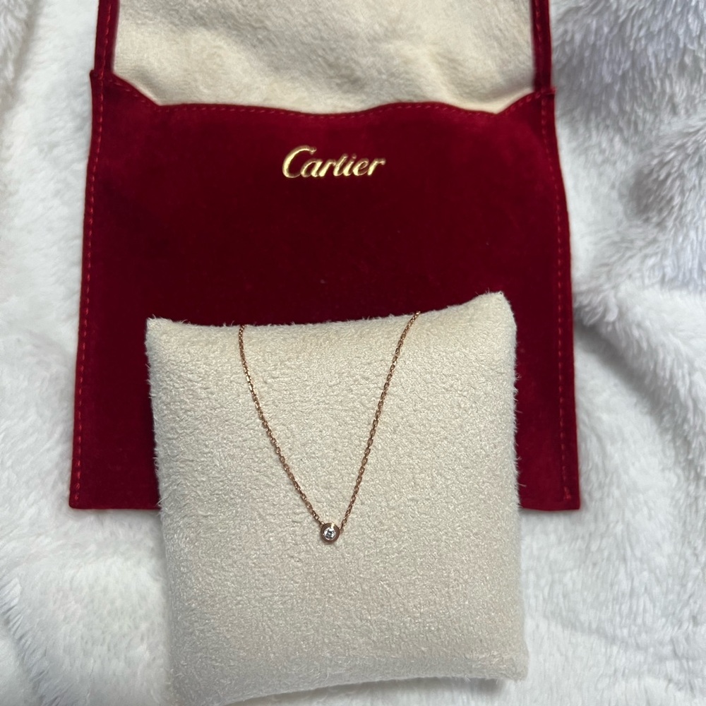 Auth Cartier Gold Necklace 0.09cw rose gold